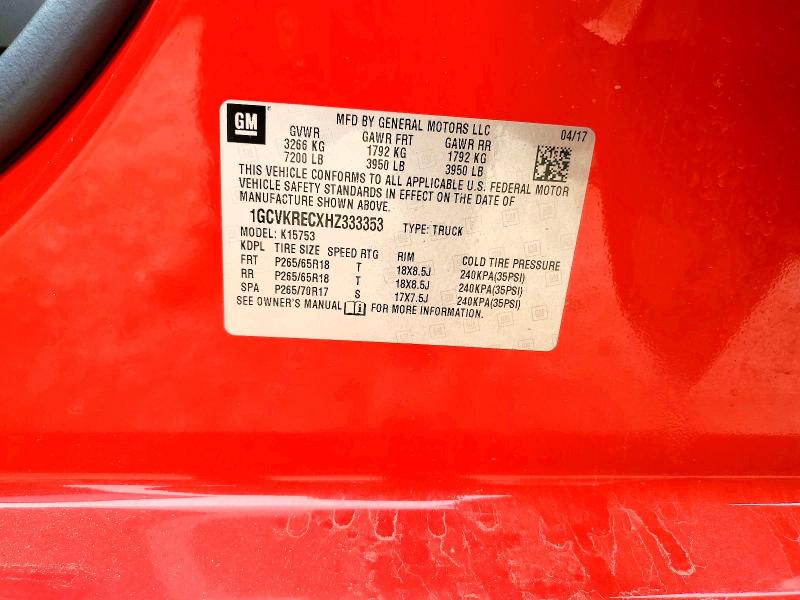 2017 Chevrolet Silverado მანქანა იყიდება აუქციონზე, vin: 1GCVKRECXHZ333353, აუქციონის ნომერი: 54286936