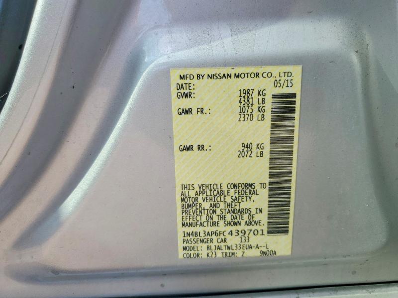 Продажа на аукционе авто 2015 Nissan Altima, vin: 1N4BL3AP6FC439701, номер лота: 52220616
