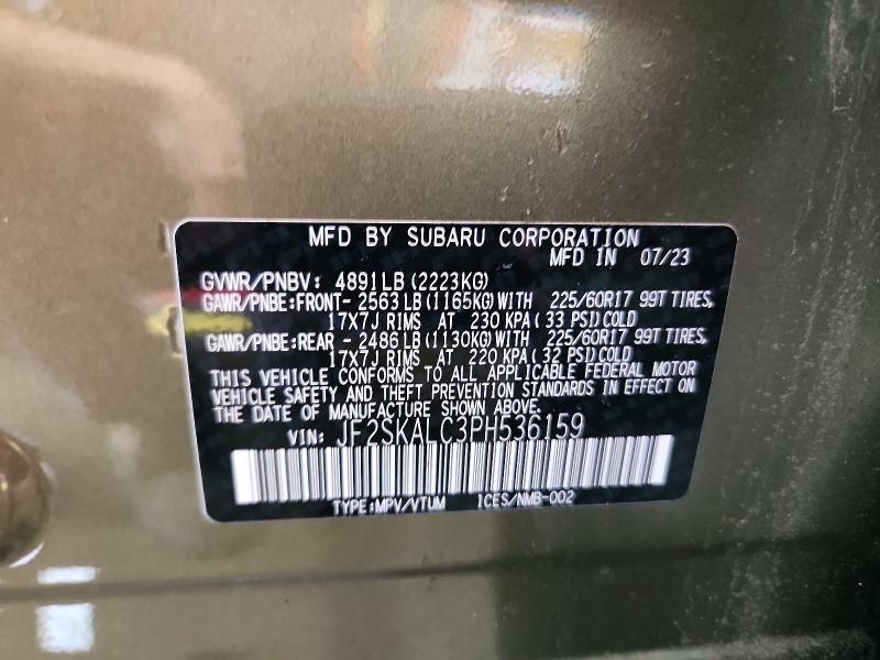Продаж на аукціоні авто 2023 Subaru Forester, vin: JF2SKALC3PH536159, номер лоту: 55000036