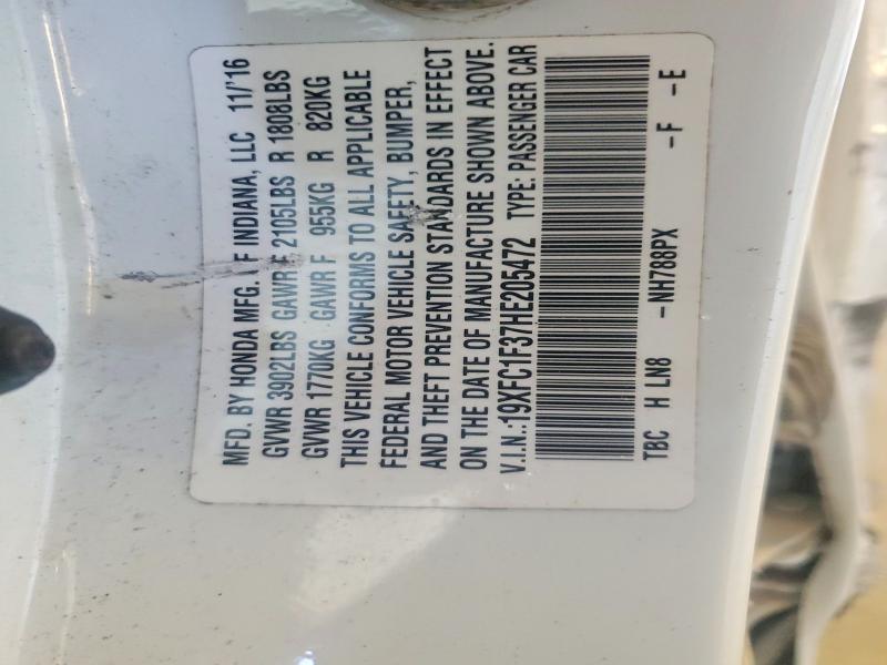 2017 Honda Civic მანქანა იყიდება აუქციონზე, vin: 19XFC1F37HE205472, აუქციონის ნომერი: 54711026
