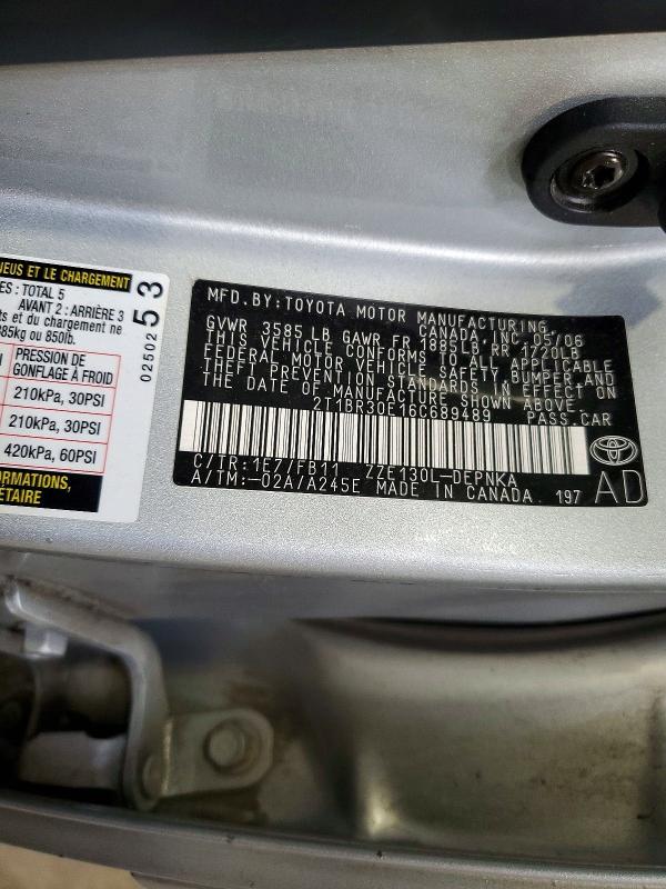 Aukcja sprzedaży 2006 Toyota Corolla, vin: 2T1BR30E16C689489, numer aukcji: 54371176