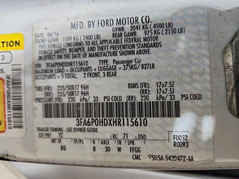 52737116 :رقم المزاد ، 3FA6P0HDXHR115610 vin ، 2017 Ford Fusion مزاد بيع