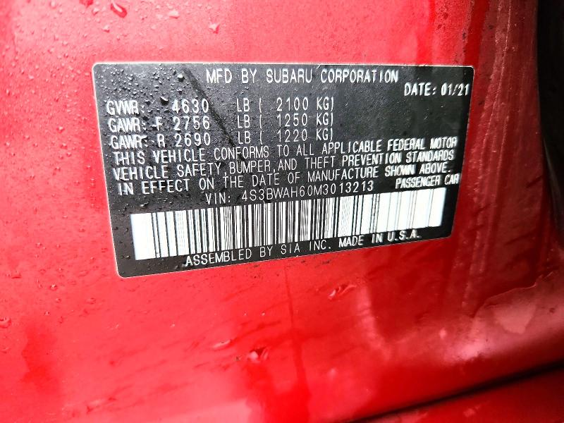 52564486 :رقم المزاد ، 4S3BWAH60M3013213 vin ، 2021 Subaru Legacy مزاد بيع