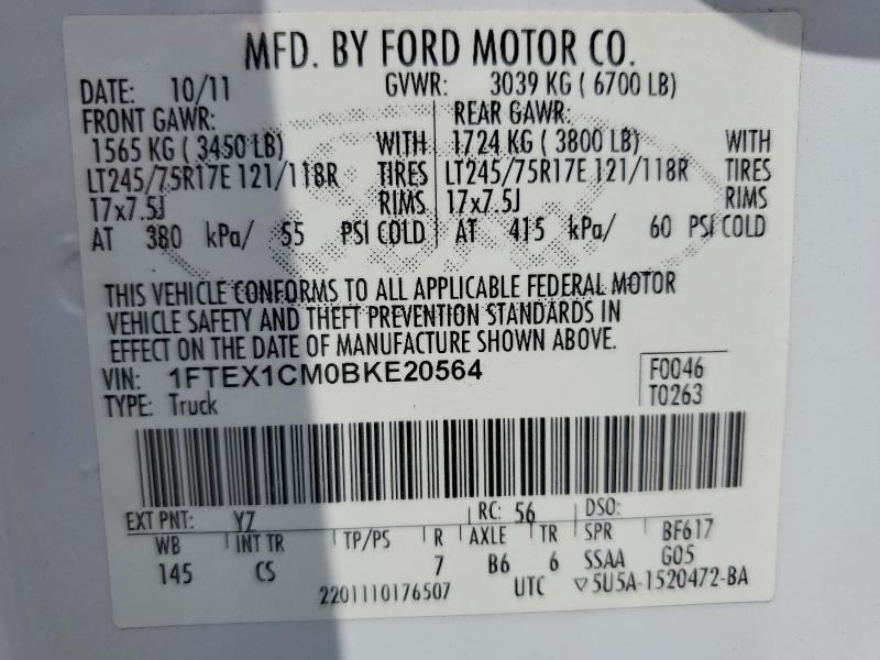 2011 Ford F150 მანქანა იყიდება აუქციონზე, vin: 1FTEX1CM0BKE20564, აუქციონის ნომერი: 54478116