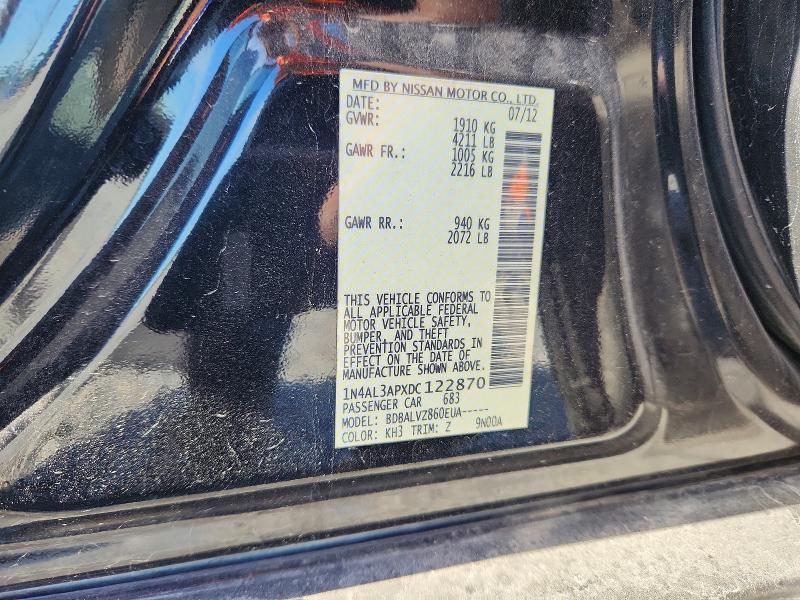 2013 Nissan Altima მანქანა იყიდება აუქციონზე, vin: 1N4AL3APXDC122870, აუქციონის ნომერი: 53604976