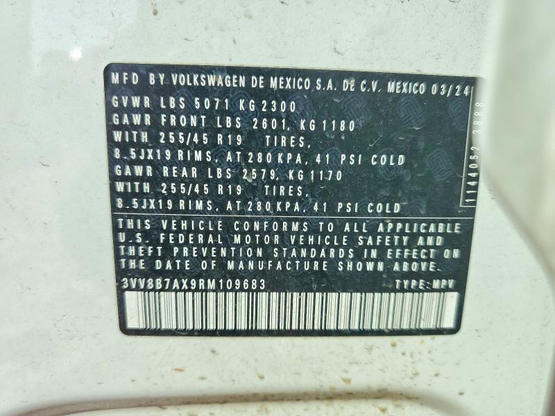 Aukcja sprzedaży 2024 Volkswagen Tiguan, vin: 3VV8B7AX9RM109683, numer aukcji: 55151106