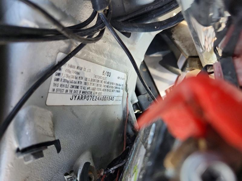 Auction sale of the 2004 Yama Fjr1300, vin: JYARP07E24A001540, lot number: 52715776