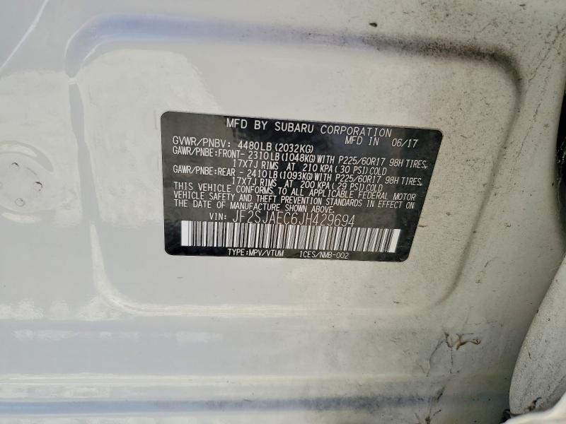 54180586 :رقم المزاد ، JF2SJAEC6JH429694 vin ، 2018 Subaru Forester مزاد بيع
