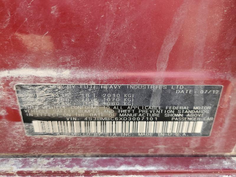 2013 Subaru Legacy მანქანა იყიდება აუქციონზე, vin: 4S3BMBC6XD3007101, აუქციონის ნომერი: 52286356