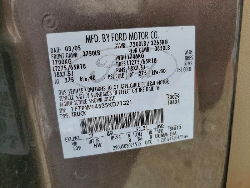 Продаж на аукціоні авто 2005 Ford F150, vin: 1FTPW14535KD71321, номер лоту: 54442346