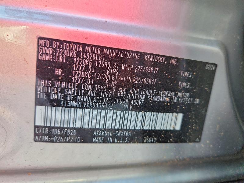 Aukcja sprzedaży 2024 Toyota Rav4, vin: 4T3MWRFVXRU136362, numer aukcji: 53130326
