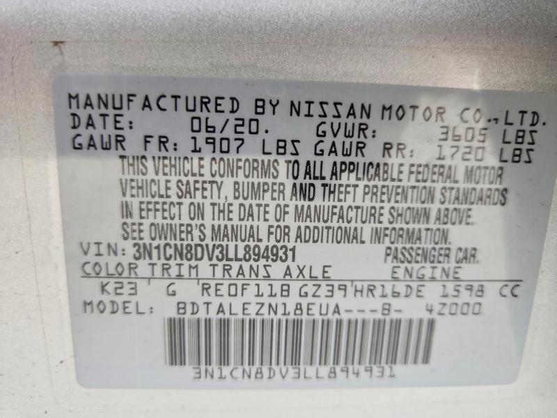 53649916 :رقم المزاد ، 3N1CN8DV3LL894931 vin ، 2020 Nissan Versa مزاد بيع