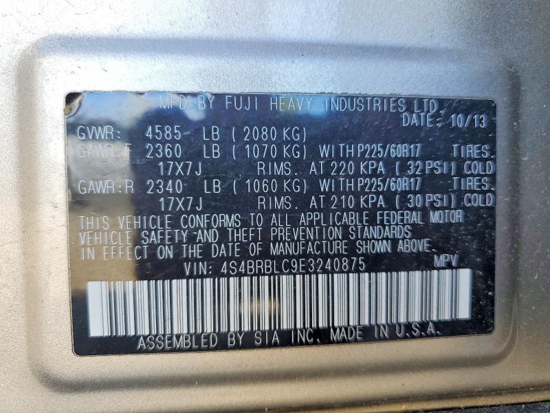 2014 Subaru Outback მანქანა იყიდება აუქციონზე, vin: 4S4BRBLC9E3240875, აუქციონის ნომერი: 53157176