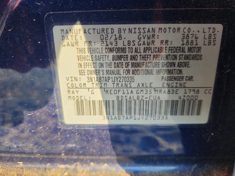 Aukcja sprzedaży 2018 Nissan Sentra, vin: 3N1AB7AP1JY270335, numer aukcji: 54288986