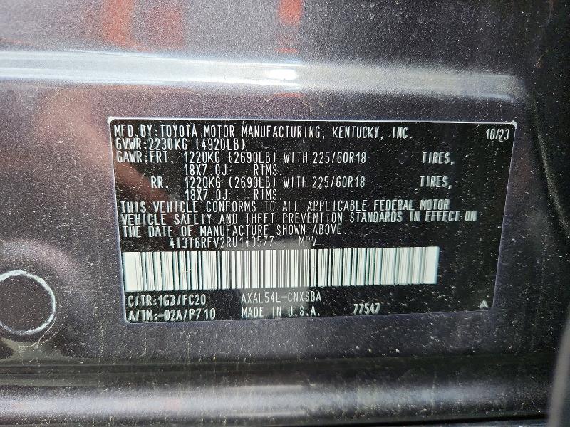 53175796 :رقم المزاد ، 4T3T6RFV2RU140577 vin ، 2024 Toyota Rav4 مزاد بيع