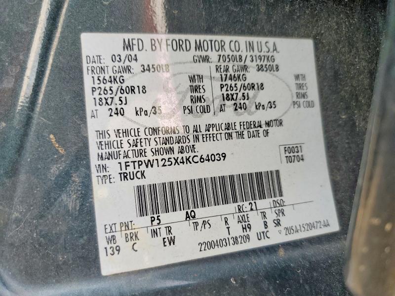 Продаж на аукціоні авто 2004 Ford F150, vin: 1FTPW125X4KC64039, номер лоту: 52837076