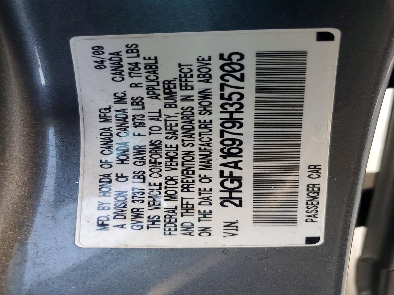 Продаж на аукціоні авто 2009 Honda Civic, vin: 2HGFA16979H357205, номер лоту: 53918296