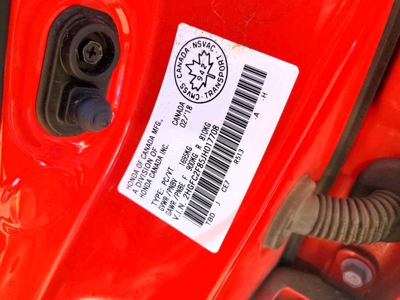53923476 :رقم المزاد ، 2HGFC2F85JH017708 vin ، 2018 Honda Civic مزاد بيع