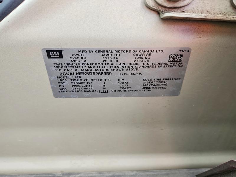 52725136 :رقم المزاد ، 2GKALMEK5D6268959 vin ، 2013 Gmc Terrain مزاد بيع