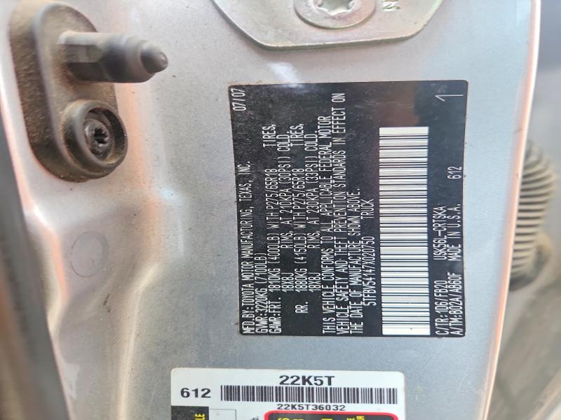 Продажа на аукционе авто 2007 Toyota Tundra, vin: 5TFBV54147X020750, номер лота: 53758926