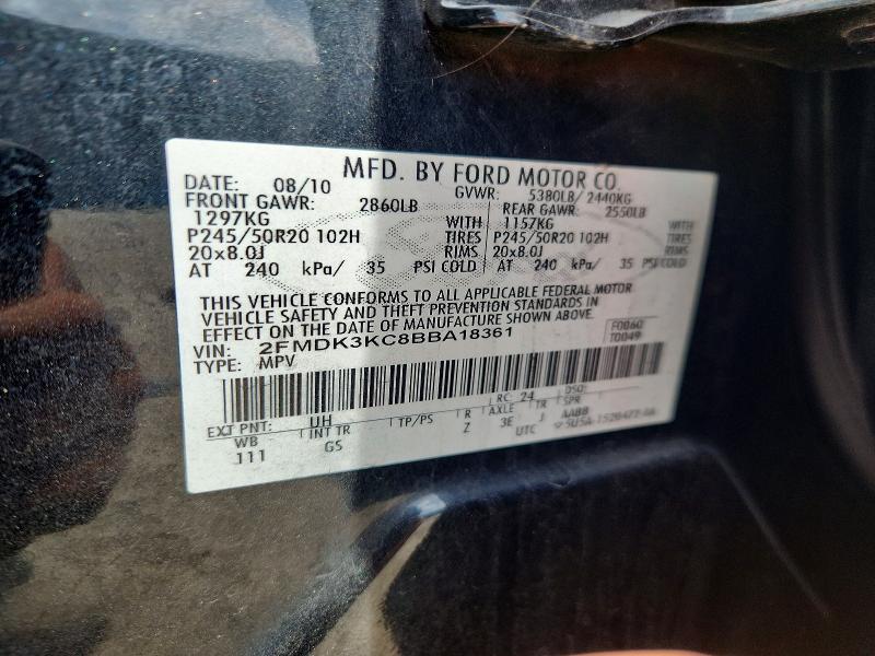 55178176 :رقم المزاد ، 2FMDK3KC8BBA18361 vin ، 2011 Ford Edge مزاد بيع