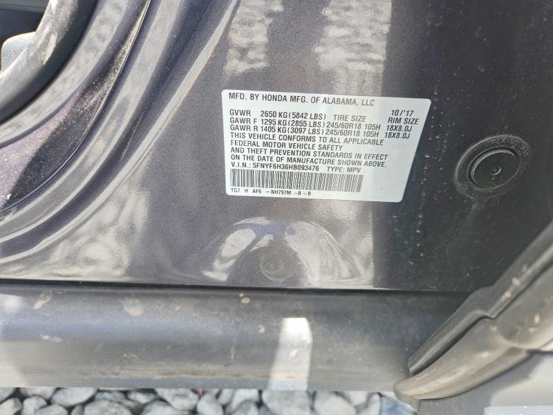Продажа на аукционе авто 2017 Honda Pilot, vin: 5FNYF6H36HB093476, номер лота: 54384386