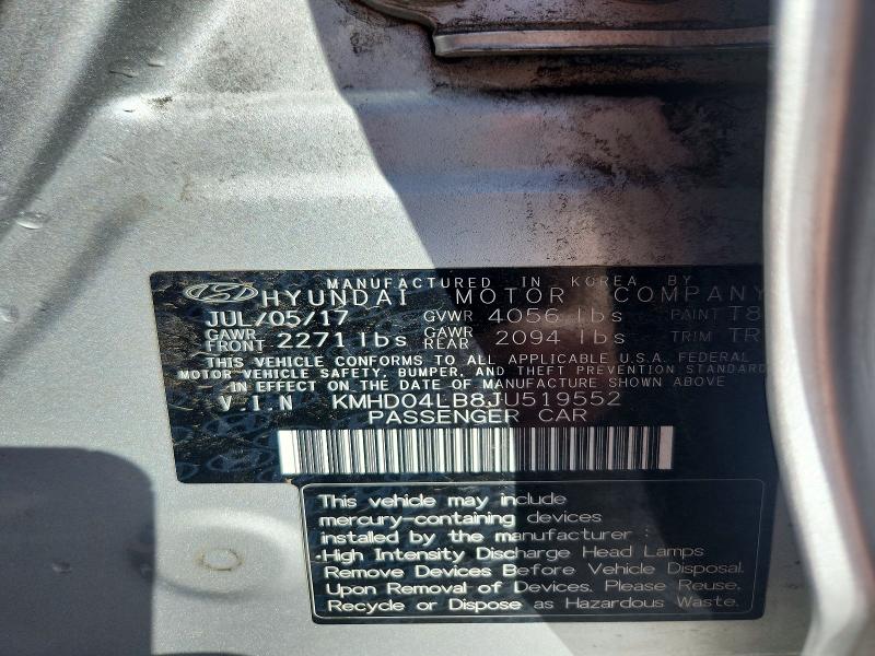 Продаж на аукціоні авто 2018 Hyundai Elantra, vin: KMHD04LB8JU519552, номер лоту: 54540516