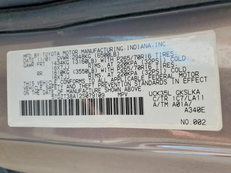 Продажа на аукционе авто 2002 Toyota Sequoia, vin: 5TDZT38A12S079109, номер лота: 54834346