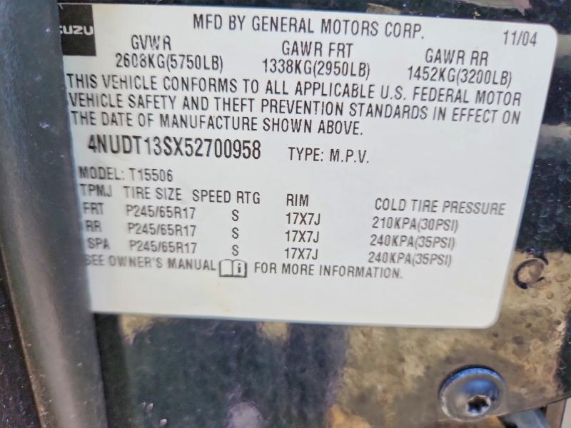 54692236 :رقم المزاد ، 4NUDT13SX52700958 vin ، 2005 Isuzu Ascender مزاد بيع