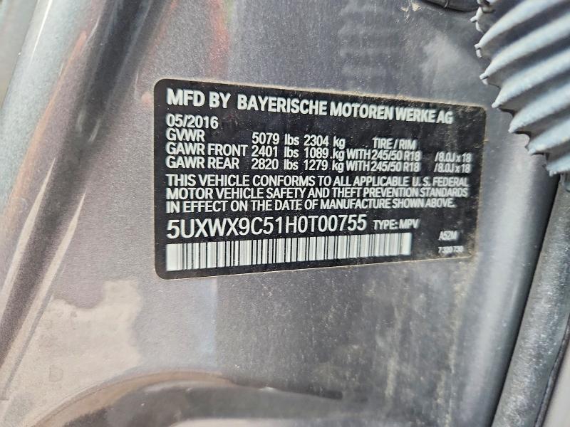 Aukcja sprzedaży 2017 Bmw X3, vin: 5UXWX9C51H0T00755, numer aukcji: 52040026