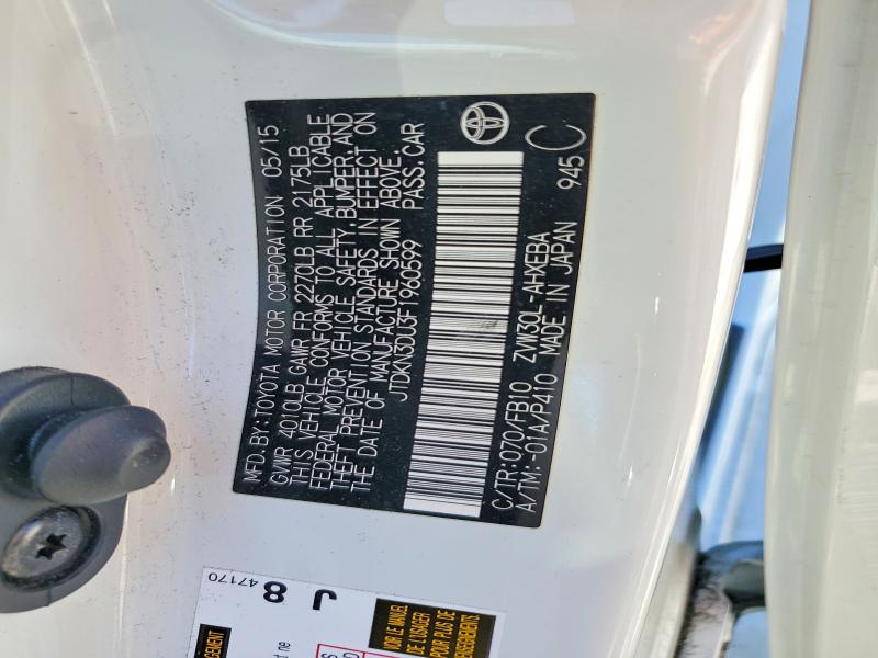 53009696 :رقم المزاد ، JTDKN3DU3F1960599 vin ، 2015 Toyota Prius مزاد بيع