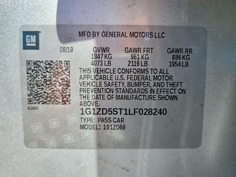 2020 Chevrolet Malibu მანქანა იყიდება აუქციონზე, vin: 1G1ZD5ST1LF028240, აუქციონის ნომერი: 53052906