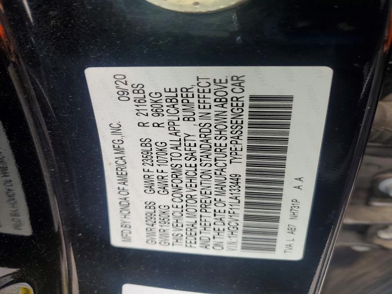Продажа на аукционе авто 2020 Honda Accord, vin: 1HGCV1F11LA133449, номер лота: 54773086