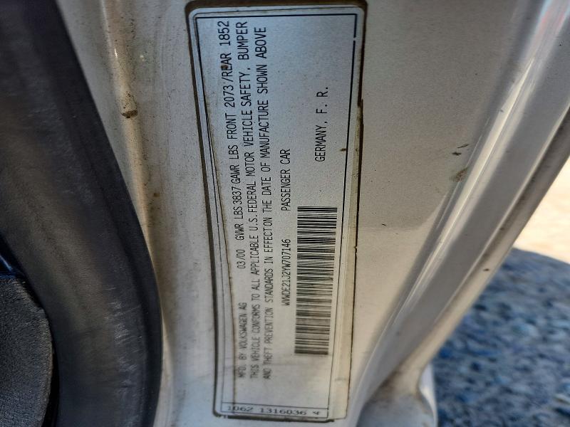 2000 Volkswagen Gti მანქანა იყიდება აუქციონზე, vin: WVWDE21J2YW707146, აუქციონის ნომერი: 52241896