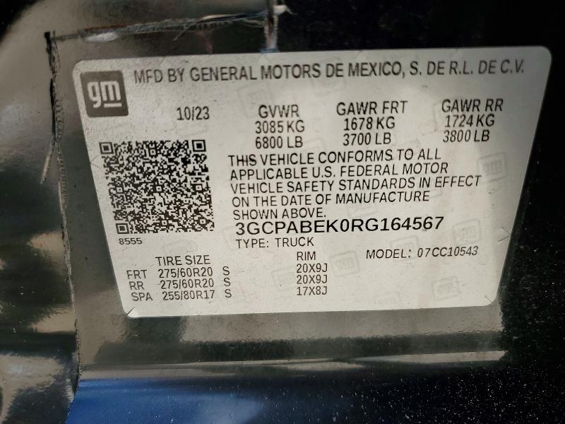 Aukcja sprzedaży 2024 Chevrolet Silverado, vin: 3GCPABEK0RG164567, numer aukcji: 55378626