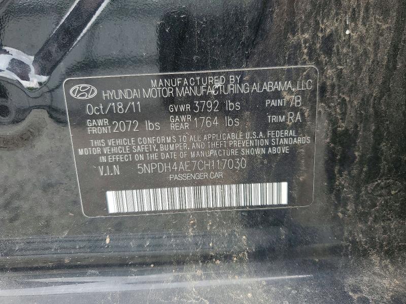 52067246 :رقم المزاد ، 5NPDH4AE7CH117030 vin ، 2012 Hyundai Elantra مزاد بيع