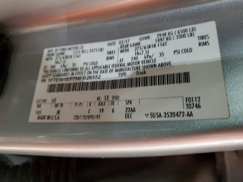 2017 Ford F150 მანქანა იყიდება აუქციონზე, vin: 1FTEW1EP7HFB28552, აუქციონის ნომერი: 54284966