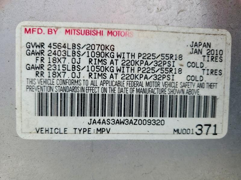Продаж на аукціоні авто 2010 Mitsubishi Outlander, vin: JA4AS3AW3AZ009320, номер лоту: 54071616