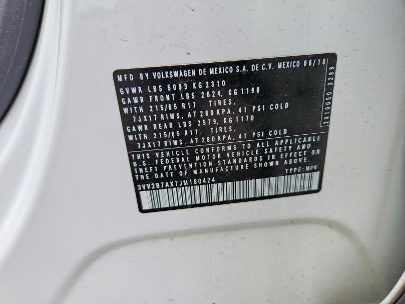 Aukcja sprzedaży 2018 Volkswagen Tiguan, vin: 3VV2B7AX7JM180424, numer aukcji: 53169226