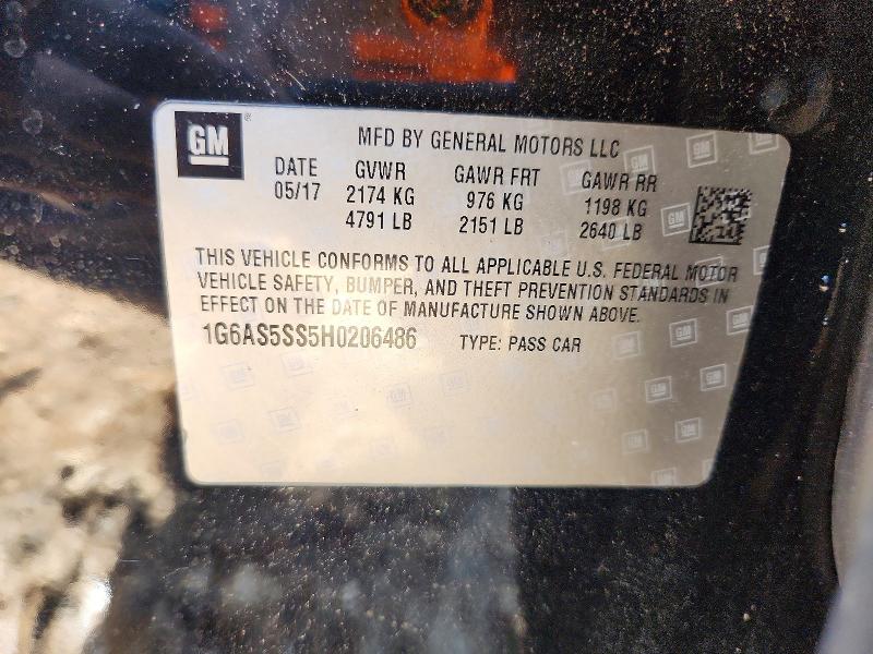 Aukcja sprzedaży 2017 Cadillac Cts, vin: 1G6AS5SS5H0206486, numer aukcji: 55083506