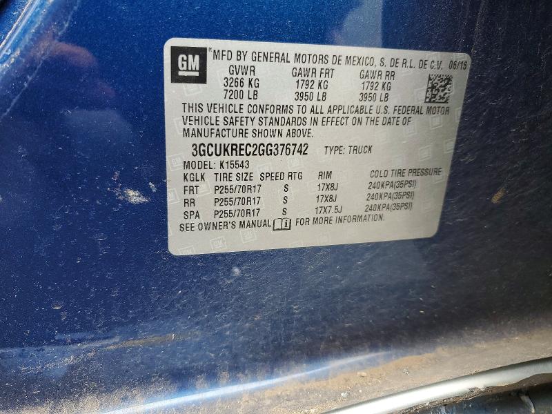 2016 Chevrolet Silverado მანქანა იყიდება აუქციონზე, vin: 3GCUKREC2GG376742, აუქციონის ნომერი: 52601436