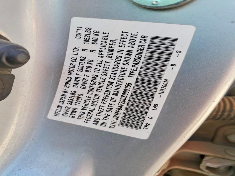 54163346 :رقم المزاد ، JHMFB4F20CS000155 vin ، 2012 Honda Civic مزاد بيع