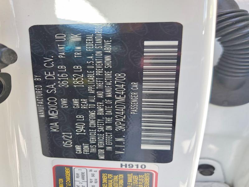 2021 Kia Rio მანქანა იყიდება აუქციონზე, vin: 3KPA24AD7ME404708, აუქციონის ნომერი: 54731066