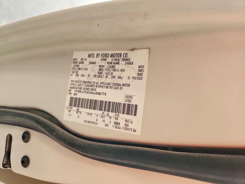 2010 Ford Explorer მანქანა იყიდება აუქციონზე, vin: 1FMEU7DE0AUA96775, აუქციონის ნომერი: 52861136