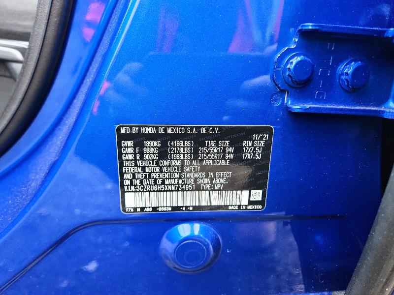 54464336 :رقم المزاد ، 3CZRU6H5XNM734951 vin ، 2022 Honda Hr-v مزاد بيع