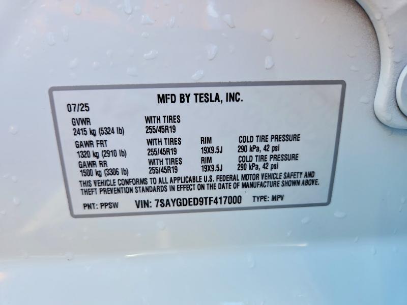 2026 Tesla Model Y მანქანა იყიდება აუქციონზე, vin: 7SAYGDED9TF417000, აუქციონის ნომერი: 53353726