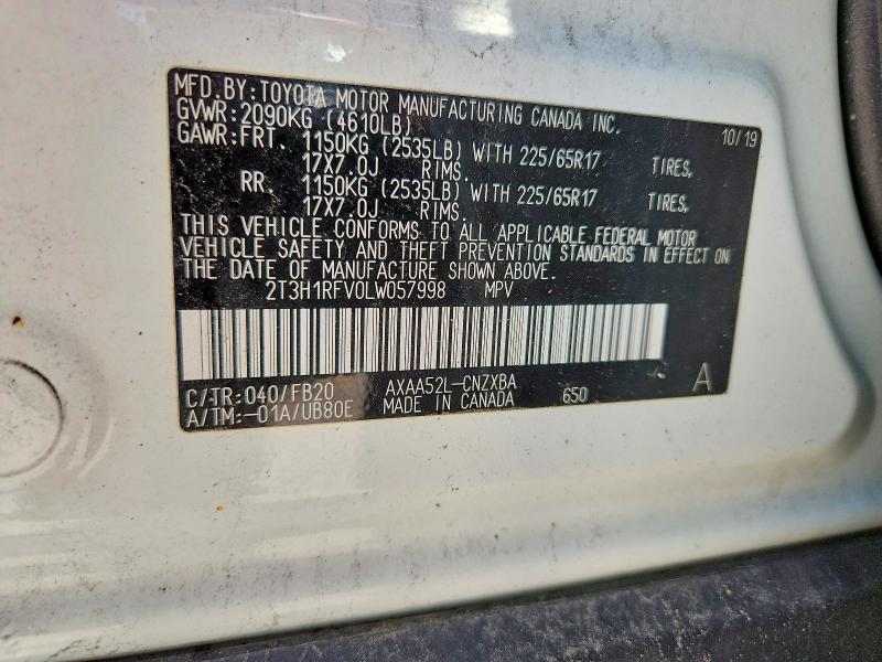 Aukcja sprzedaży 2020 Toyota Rav4, vin: 2T3H1RFV0LW057998, numer aukcji: 53447656