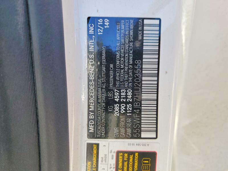 Aukcja sprzedaży 2017 Mercedes-benz C, vin: 55SWF4JB7HU203558, numer aukcji: 52909716