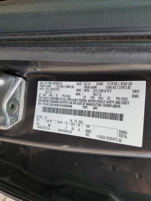2015 Ford Escape მანქანა იყიდება აუქციონზე, vin: 1FMCU9JX4FUA55646, აუქციონის ნომერი: 52999066
