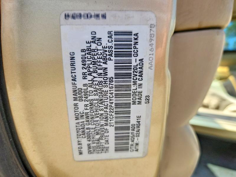 52767706 :رقم المزاد ، 2T1CF22P4YC416765 vin ، 2000 Toyota Camry Solara مزاد بيع